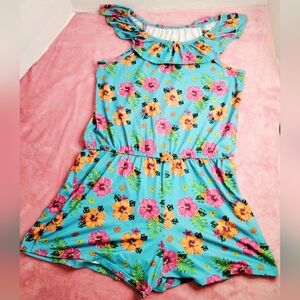 Wonder nation size 10/12 plus girls romper blue with flowers